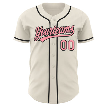 Custom Cream Medium Pink-Black Authentic Baseball Jersey