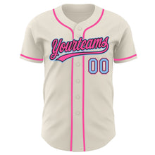 Load image into Gallery viewer, Custom Cream Light Blue Black-Pink Authentic Baseball Jersey
