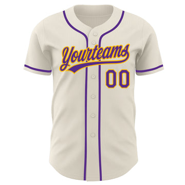 Custom Cream Purple-Gold Authentic Baseball Jersey