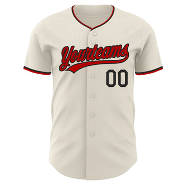Custom Cream Black-Red Authentic Baseball Jersey