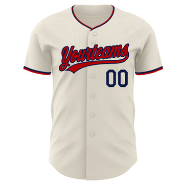 Custom Cream Navy-Red Authentic Baseball Jersey
