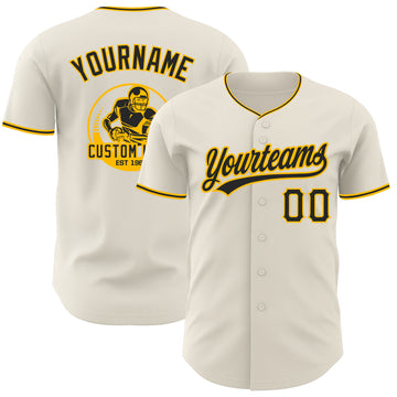 Custom Cream Black-Gold Authentic Baseball Jersey