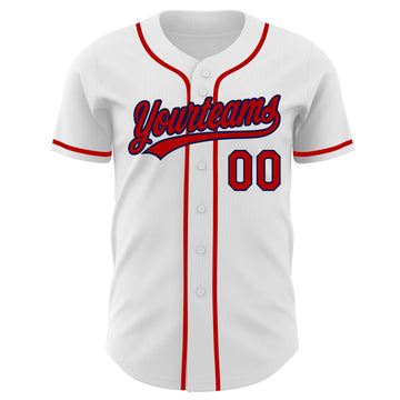 Custom White Red-Navy Authentic Baseball Jersey