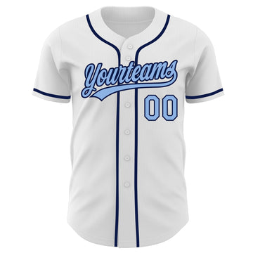 Custom White Light Blue-Navy Authentic Baseball Jersey