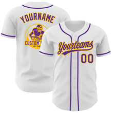 Load image into Gallery viewer, Custom White Purple-Gold Authentic Baseball Jersey
