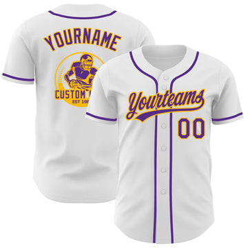 Custom White Purple-Gold Authentic Baseball Jersey