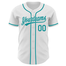 Load image into Gallery viewer, Custom White-Teal Authentic Baseball Jersey
