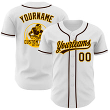 Load image into Gallery viewer, Custom White Brown-Gold Authentic Baseball Jersey

