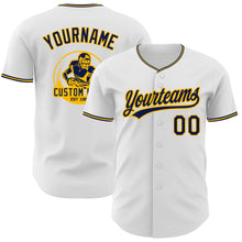 Load image into Gallery viewer, Custom White Navy-Gold Authentic Baseball Jersey
