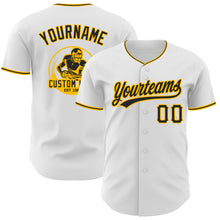 Load image into Gallery viewer, Custom White Black-Gold Authentic Baseball Jersey
