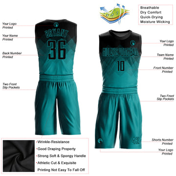 Custom Teal Black Round Neck Sublimation Basketball Suit Jersey