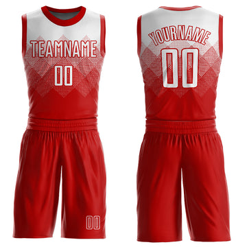 Custom Red White Round Neck Sublimation Basketball Suit Jersey