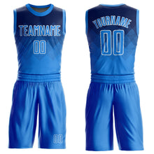 Charger l&#39;image dans la galerie, Custom Navy Powder Blue-White Round Neck Sublimation Basketball Suit Jersey
