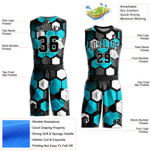 Laden Sie das Bild in den Galerie-Viewer, Custom Black Aqua-White Round Neck Sublimation Basketball Suit Jersey
