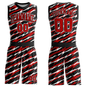 Custom Black Red-White Round Neck Sublimation Basketball Suit Jersey