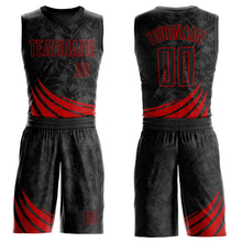 Load image into Gallery viewer, Custom Black Red Wind Shapes Round Neck Sublimation Basketball Suit Jersey
