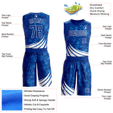 Load image into Gallery viewer, Custom Royal White Wind Shapes Round Neck Sublimation Basketball Suit Jersey
