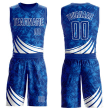 Load image into Gallery viewer, Custom Royal White Wind Shapes Round Neck Sublimation Basketball Suit Jersey
