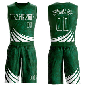 Custom Green White Wind Shapes Round Neck Sublimation Basketball Suit Jersey