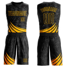 Load image into Gallery viewer, Custom Black Gold Wind Shapes Round Neck Sublimation Basketball Suit Jersey
