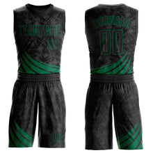 Load image into Gallery viewer, Custom Black Kelly Green Wind Shapes Round Neck Sublimation Basketball Suit Jersey
