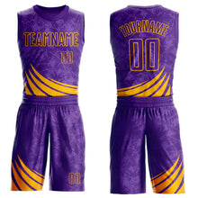 Load image into Gallery viewer, Custom Purple Gold Wind Shapes Round Neck Sublimation Basketball Suit Jersey
