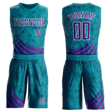 Load image into Gallery viewer, Custom Teal Purple-White Wind Shapes Round Neck Sublimation Basketball Suit Jersey
