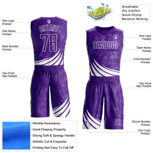 Custom Purple White Wind Shapes Round Neck Sublimation Basketball Suit Jersey