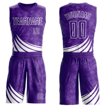 Load image into Gallery viewer, Custom Purple White Wind Shapes Round Neck Sublimation Basketball Suit Jersey
