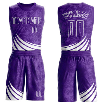 Custom Purple White Wind Shapes Round Neck Sublimation Basketball Suit Jersey