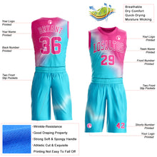 Load image into Gallery viewer, Custom Sky Blue Pink-White Gradient Two Tone Diamond Shape Round Neck Sublimation Basketball Suit Jersey
