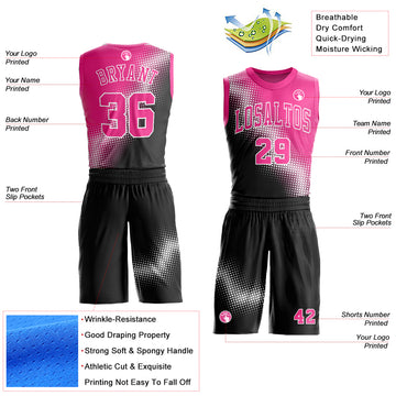 Custom Black Pink-White Gradient Two Tone Diamond Shape Round Neck Sublimation Basketball Suit Jersey