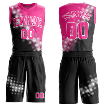Custom Black Pink-White Gradient Two Tone Diamond Shape Round Neck Sublimation Basketball Suit Jersey