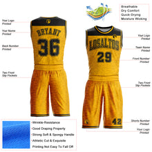 Load image into Gallery viewer, Custom Gold Black Color Block Round Neck Sublimation Basketball Suit Jersey
