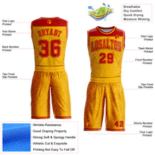 Laden Sie das Bild in den Galerie-Viewer, Custom Gold Red Color Block Round Neck Sublimation Basketball Suit Jersey
