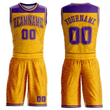 Load image into Gallery viewer, Custom Gold Purple Color Block Round Neck Sublimation Basketball Suit Jersey
