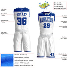Load image into Gallery viewer, Custom White Royal Color Block Round Neck Sublimation Basketball Suit Jersey
