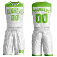 Laden Sie das Bild in den Galerie-Viewer, Custom White Neon Green Color Block Round Neck Sublimation Basketball Suit Jersey
