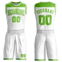 Laden Sie das Bild in den Galerie-Viewer, Custom White Neon Green Color Block Round Neck Sublimation Basketball Suit Jersey
