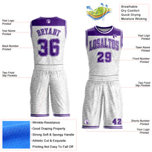 Load image into Gallery viewer, Custom White Purple Color Block Round Neck Sublimation Basketball Suit Jersey
