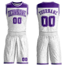 Load image into Gallery viewer, Custom White Purple Color Block Round Neck Sublimation Basketball Suit Jersey
