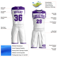 Load image into Gallery viewer, Custom White Purple Color Block Round Neck Sublimation Basketball Suit Jersey
