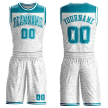 Load image into Gallery viewer, Custom White Teal Color Block Round Neck Sublimation Basketball Suit Jersey
