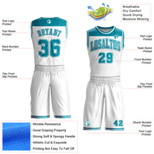 Load image into Gallery viewer, Custom White Teal Color Block Round Neck Sublimation Basketball Suit Jersey
