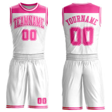 Laden Sie das Bild in den Galerie-Viewer, Custom White Pink Color Block Round Neck Sublimation Basketball Suit Jersey

