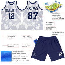 Laden Sie das Bild in den Galerie-Viewer, Custom White Navy Curve Lines Round Neck Sublimation Basketball Suit Jersey
