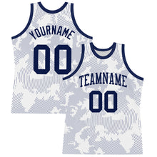 Laden Sie das Bild in den Galerie-Viewer, Custom White Navy Curve Lines Round Neck Sublimation Basketball Suit Jersey
