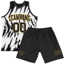 Laden Sie das Bild in den Galerie-Viewer, Custom White Black-Old Gold Abstract Sharp Shape Fragment Art Round Neck Sublimation Basketball Suit Jersey
