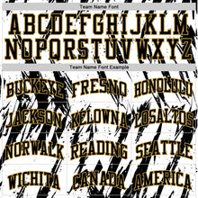 Laden Sie das Bild in den Galerie-Viewer, Custom White Black-Old Gold Abstract Sharp Shape Fragment Art Round Neck Sublimation Basketball Suit Jersey
