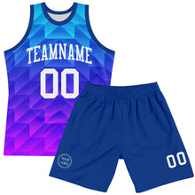 Laden Sie das Bild in den Galerie-Viewer, Custom Royal White-Hot Pink Gradient Geometric Shape Round Neck Sublimation Basketball Suit Jersey
